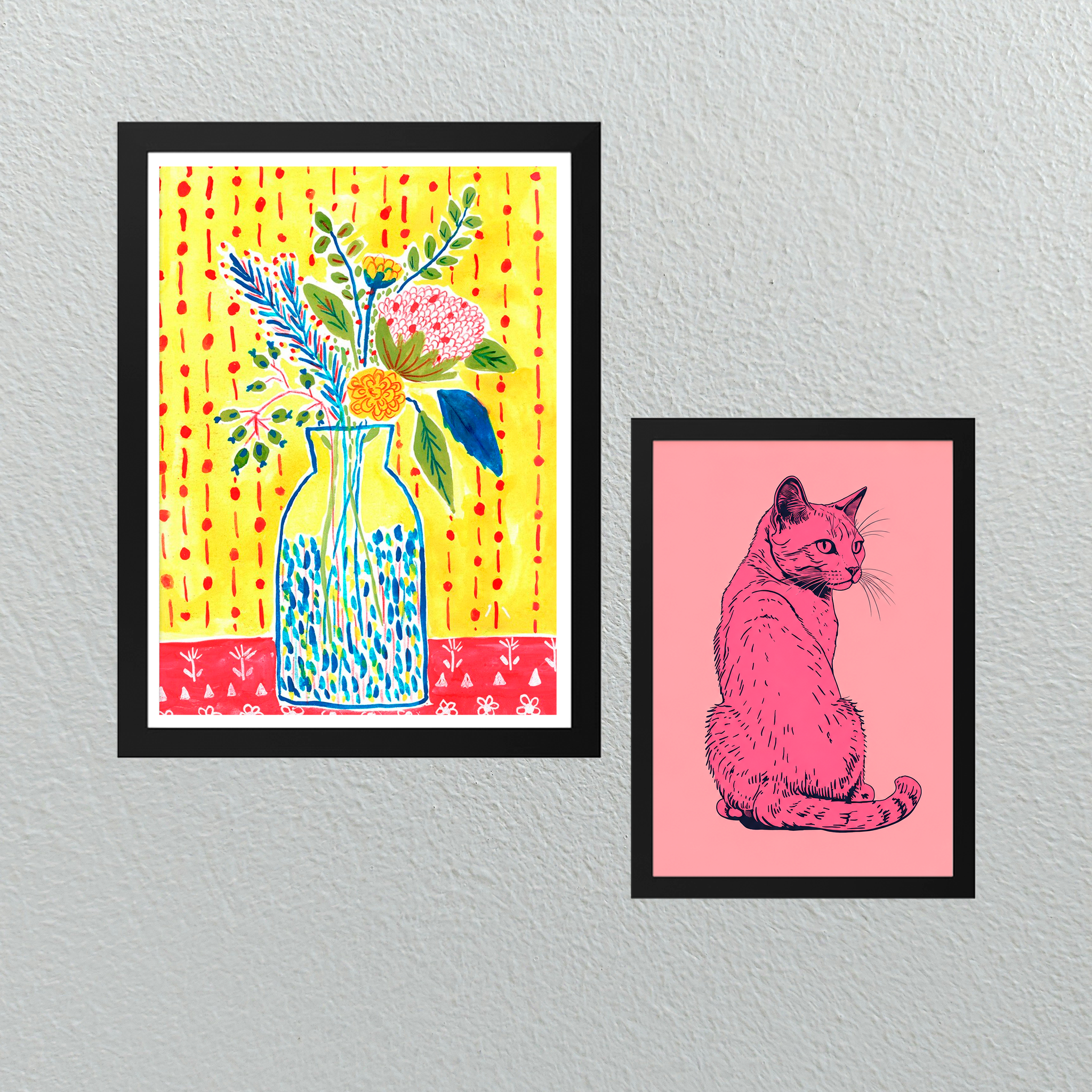 Conjunto de Cuadros Floral & Cat