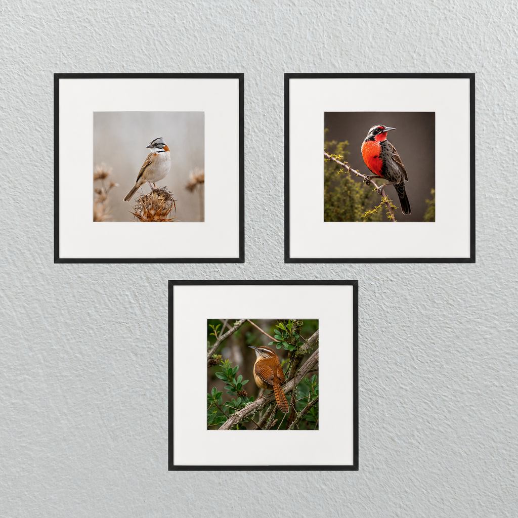 Tríptico Pájaros Chilenos | 3 Cuadros 32x32 cm