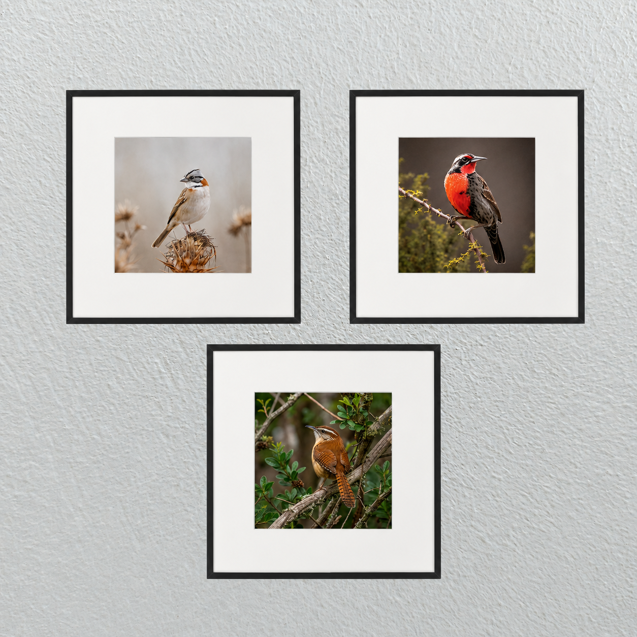 Tríptico Pájaros Chilenos | 3 Cuadros 32x32 cm
