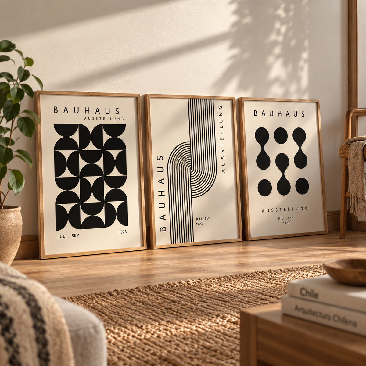 Tríptico Bauhaus – Geometría en blanco y negro