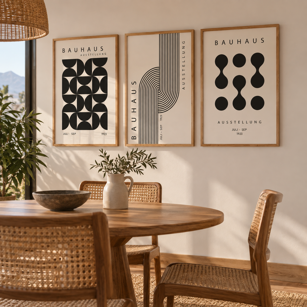 Tríptico Bauhaus – Geometría en blanco y negro