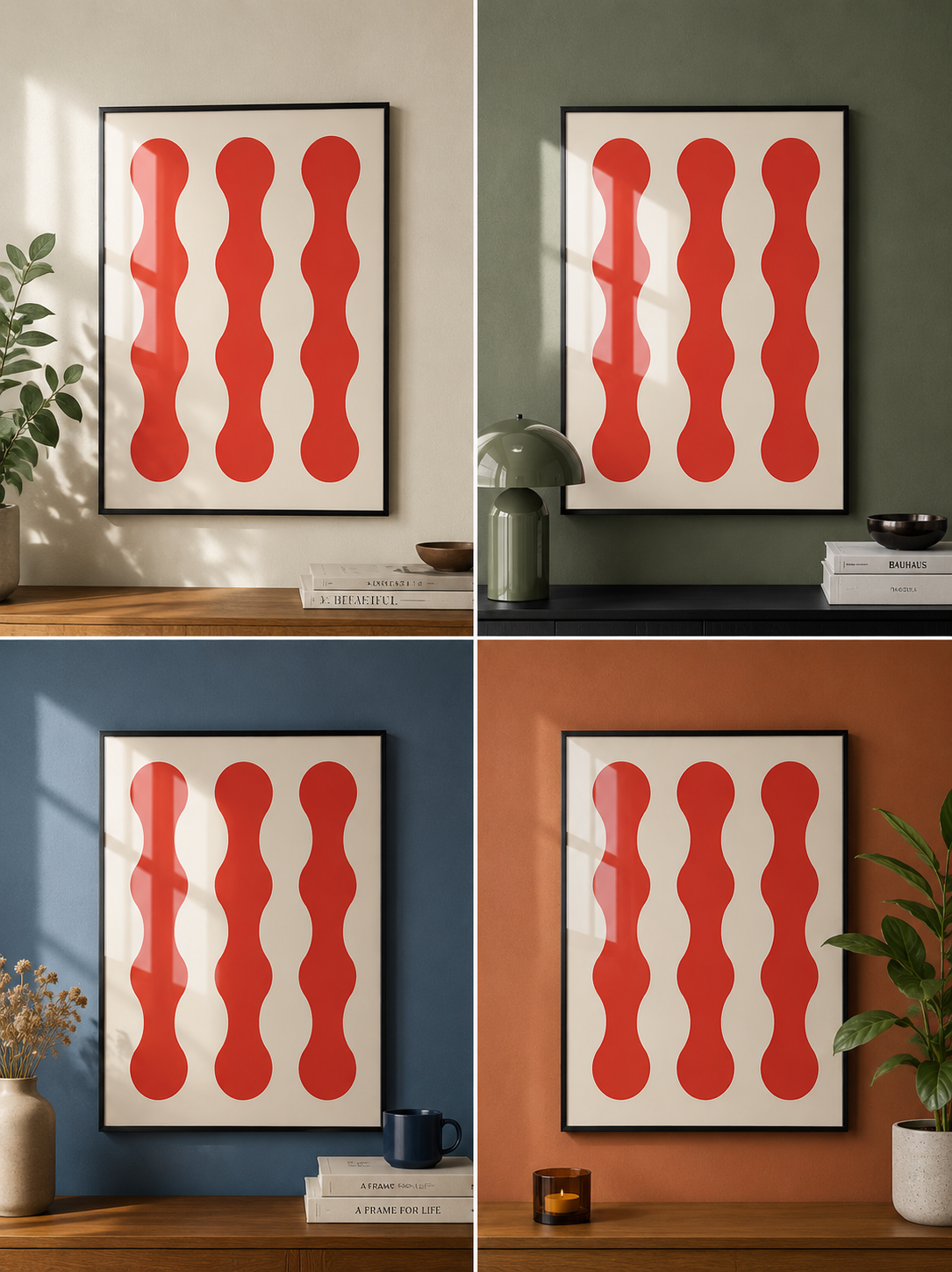 Cuadro Lineas Curvas Rojas