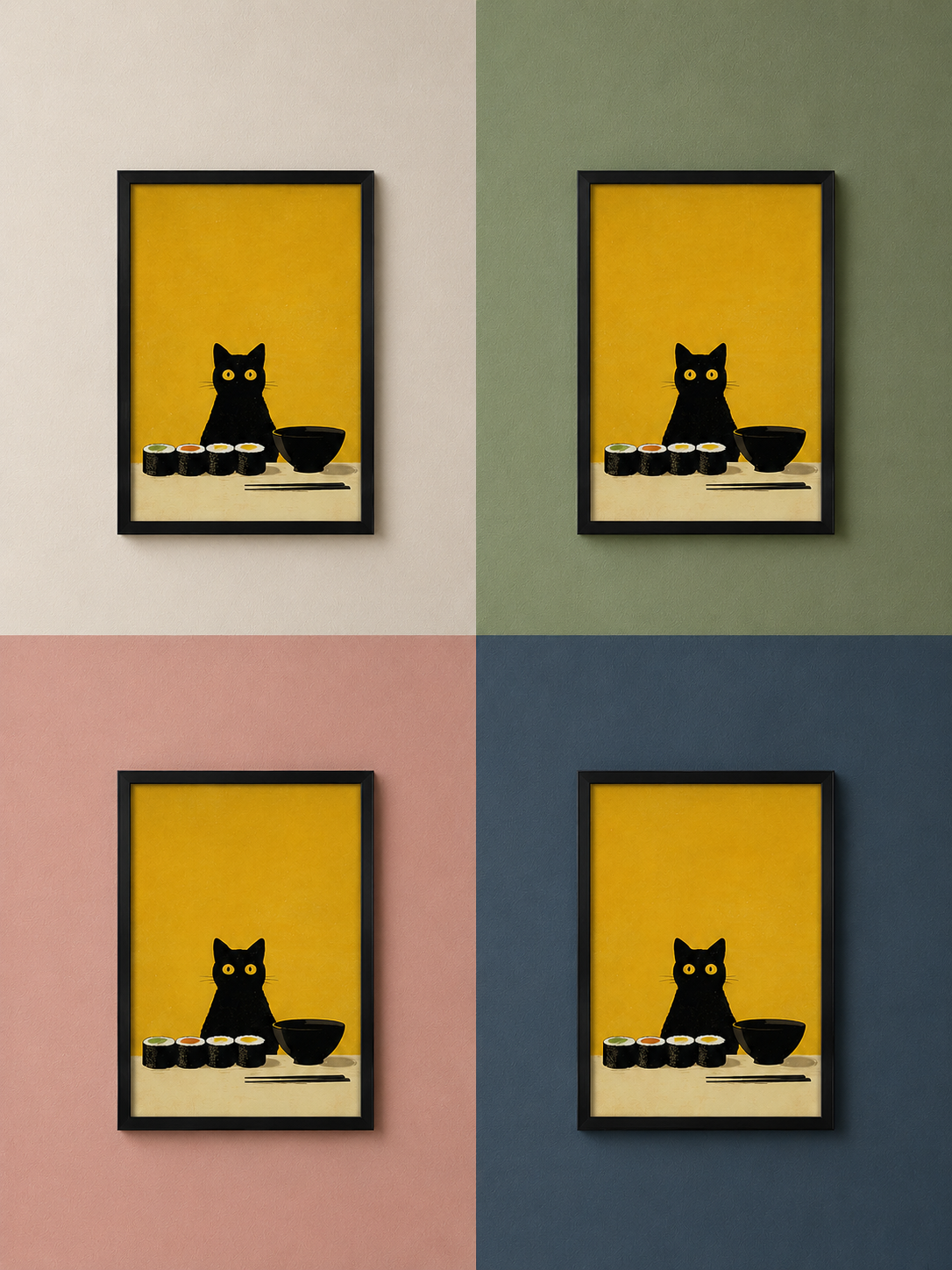 Cuadro Gato Sushi Ilustración