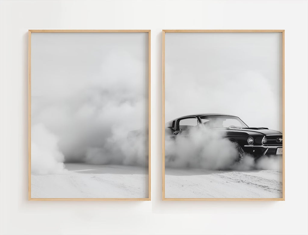 Mustang Clásico – Díptico en Blanco y Negro