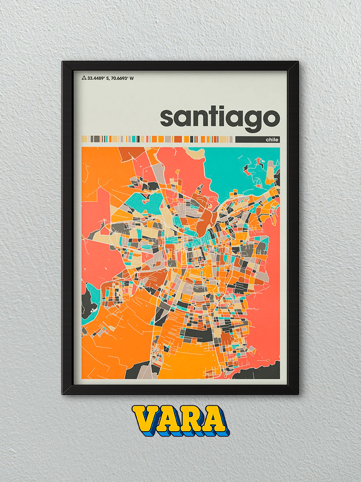 Cuadro Mapa Santiago Colorido