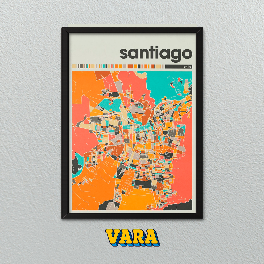 Cuadro Mapa Santiago Colorido