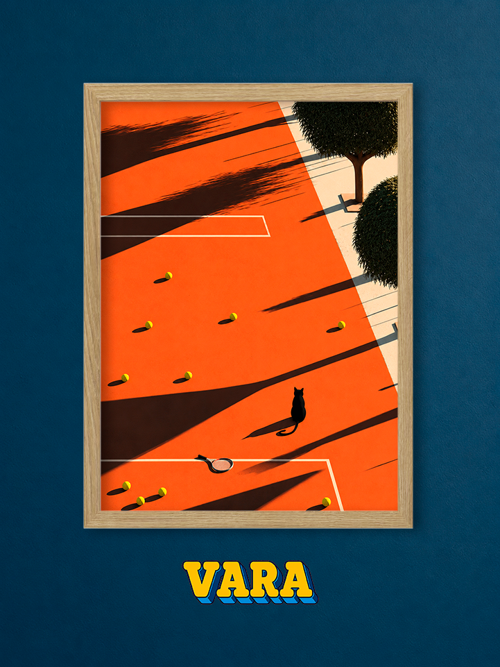 Cuadro Gato Cancha de Tenis Ilustración